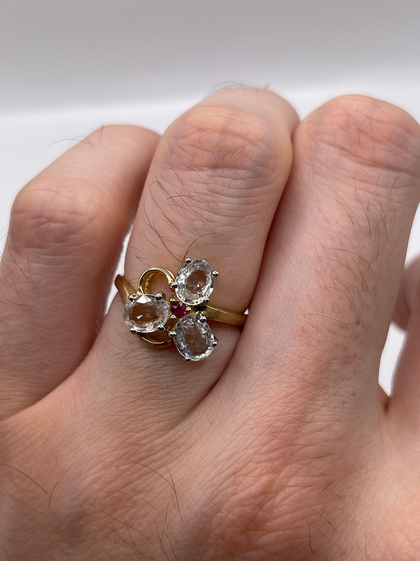 9ct gold zircon and ruby ring