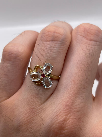 9ct gold zircon and ruby ring