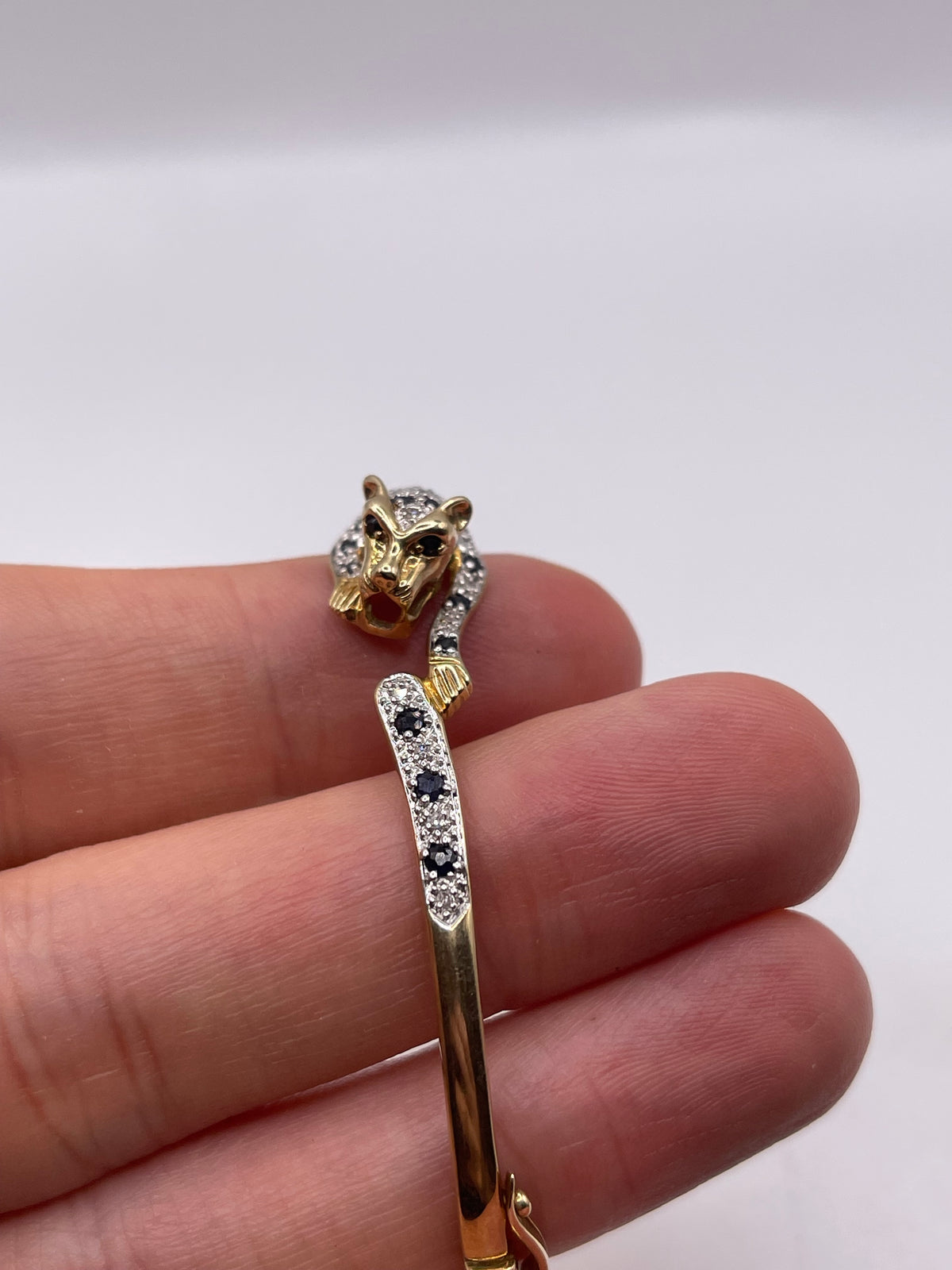 9ct gold sapphire and diamond panther bangle