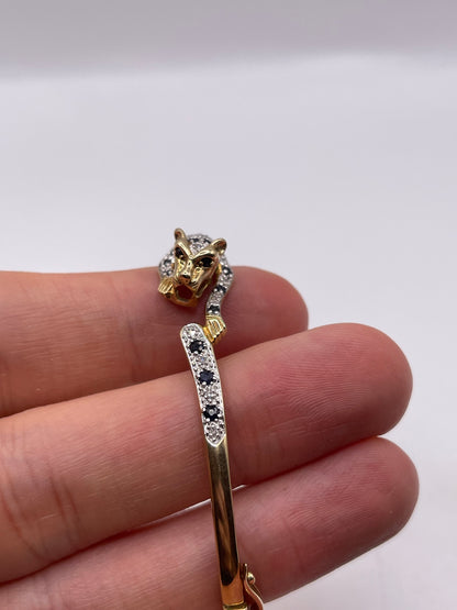 9ct gold sapphire and diamond panther bangle