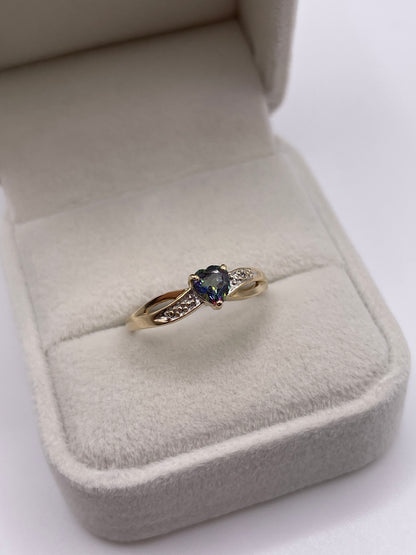 9ct gold mystic topaz and diamond ring