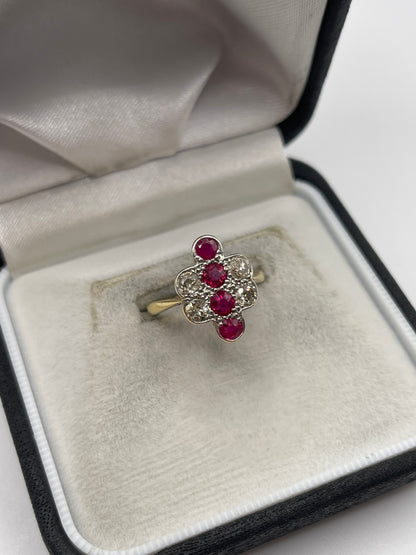 Antique 18ct gold ruby and diamond ring