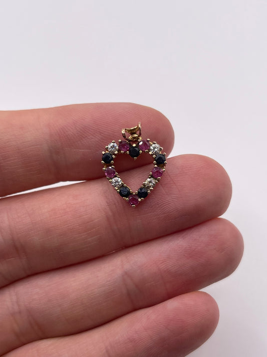 9ct gold ruby, sapphire and cz pendant