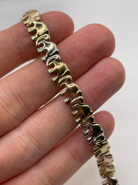 9ct tri gold elephant bracelet