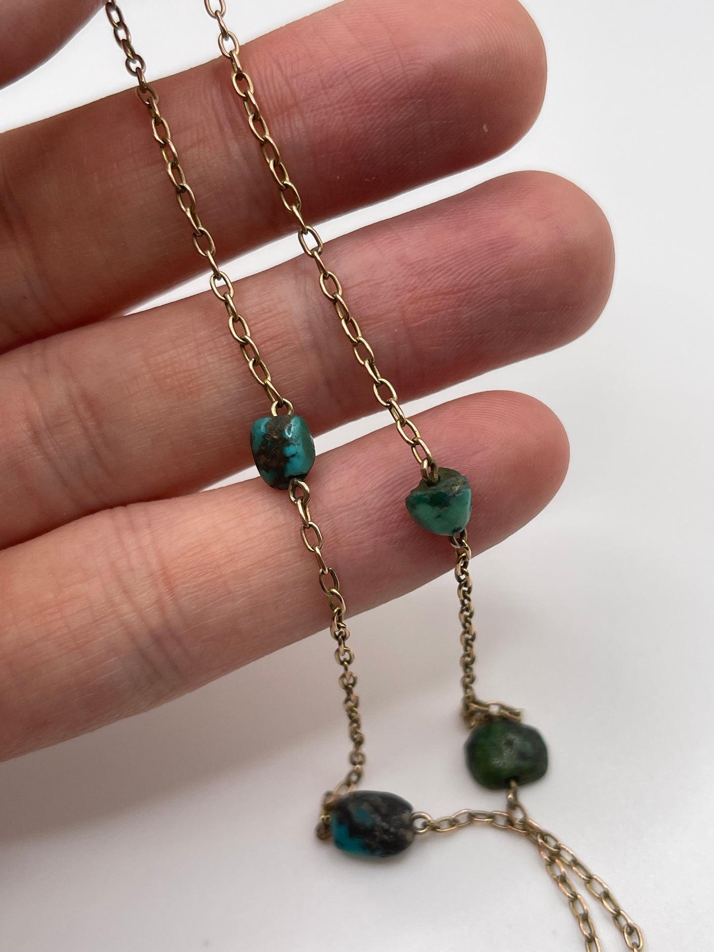 Antique 9ct rose gold turquoise necklace
