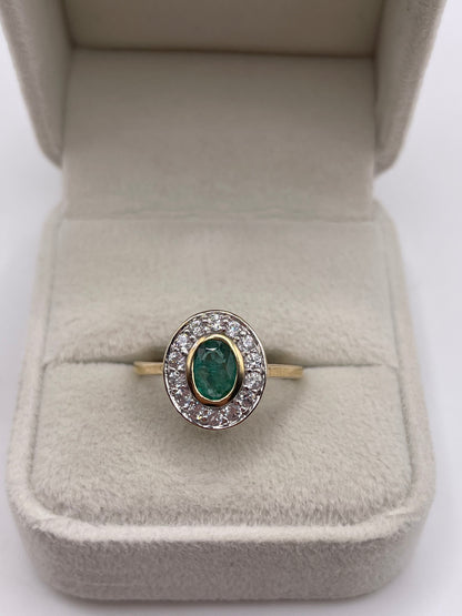 9ct gold emerald and zircon ring