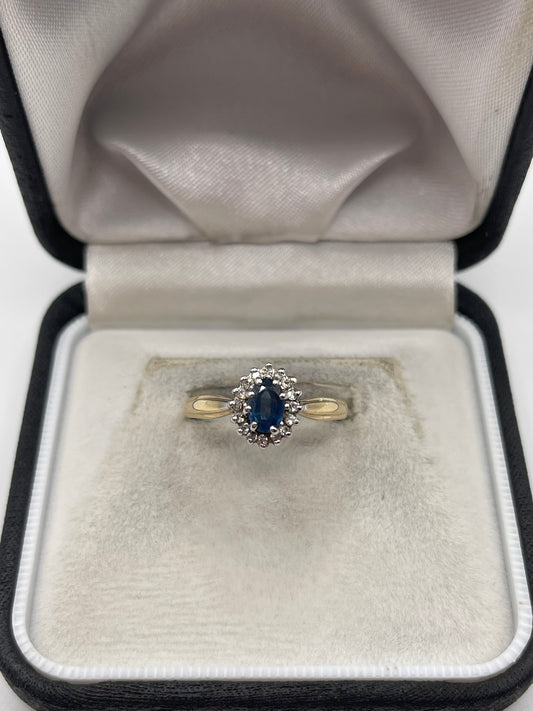 9ct gold sapphire and diamond ring