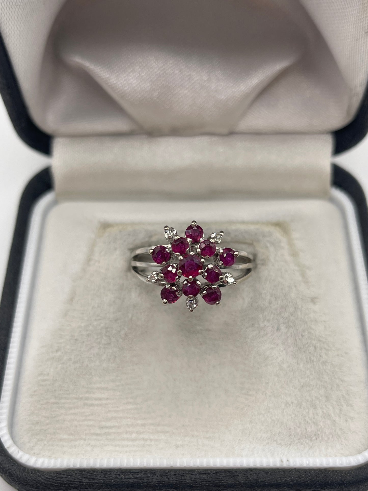 14ct white gold ruby and diamond ring