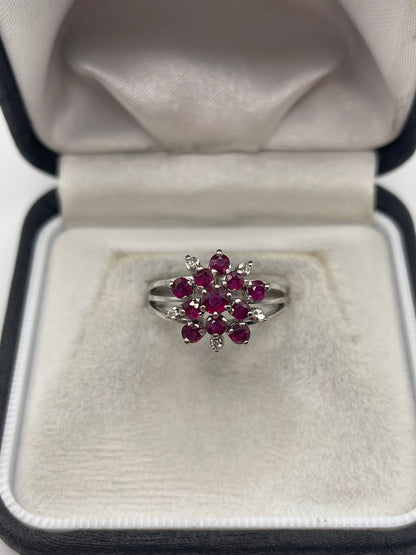 14ct white gold ruby and diamond ring