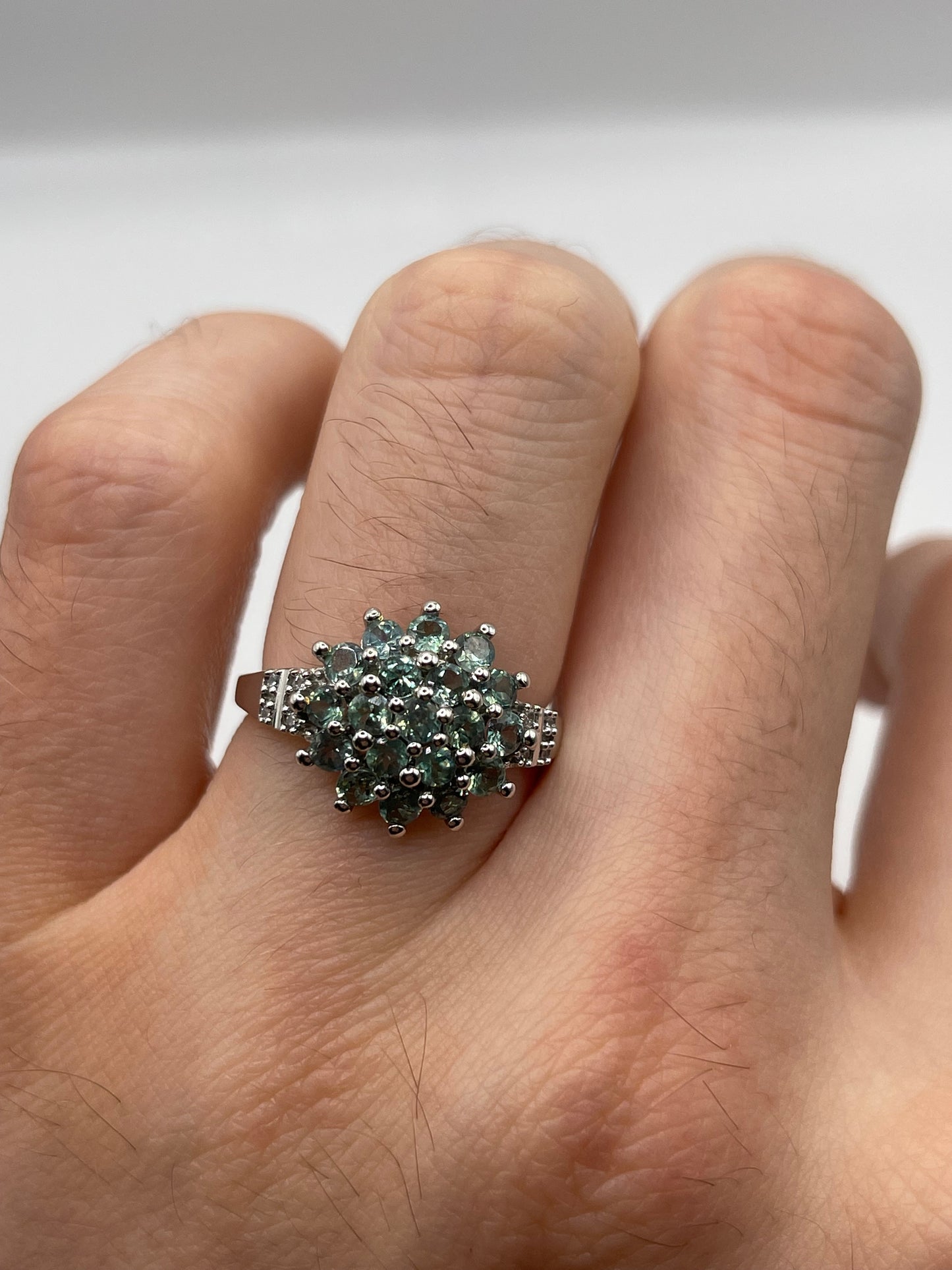 9ct white gold alexandrite and zircon ring