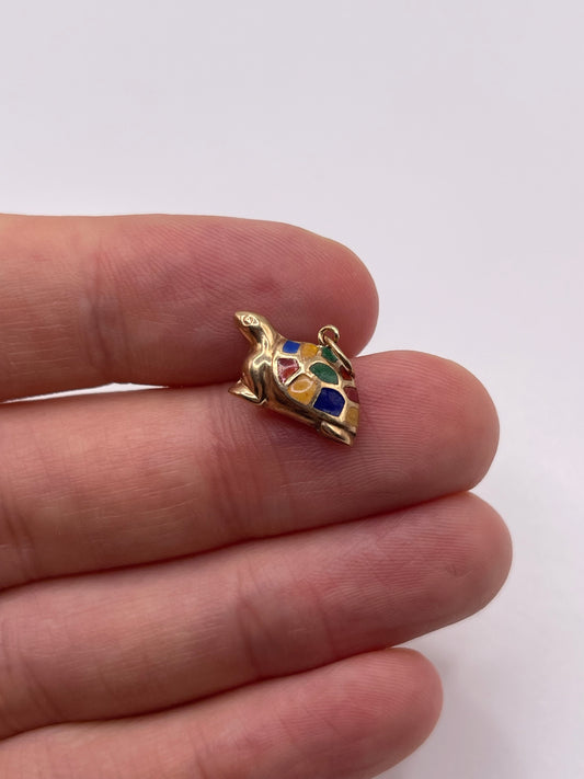 9ct gold enamel turtle charm