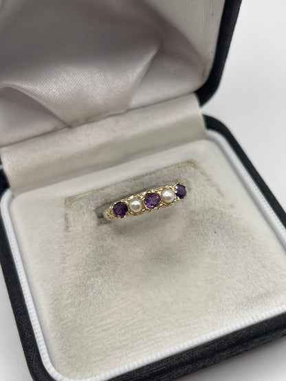 9ct gold amethyst and pearl ring