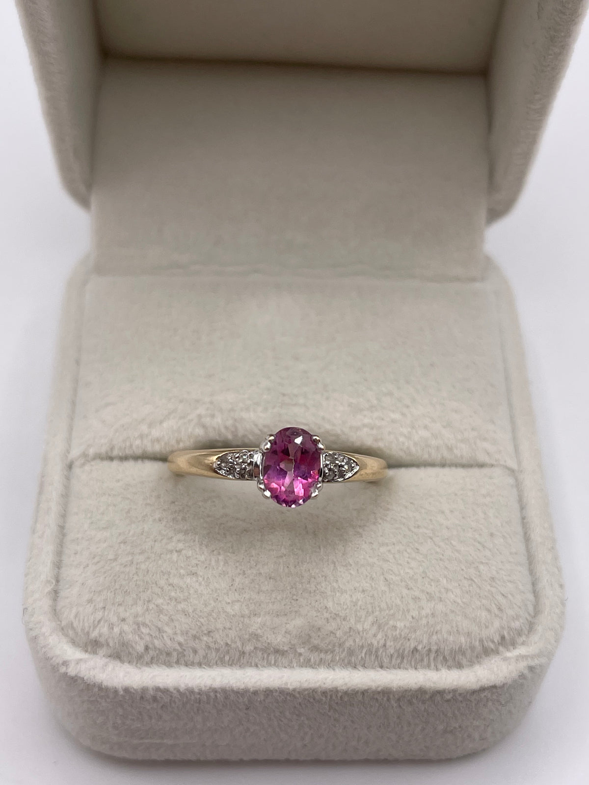 9ct gold pink topaz and diamond ring
