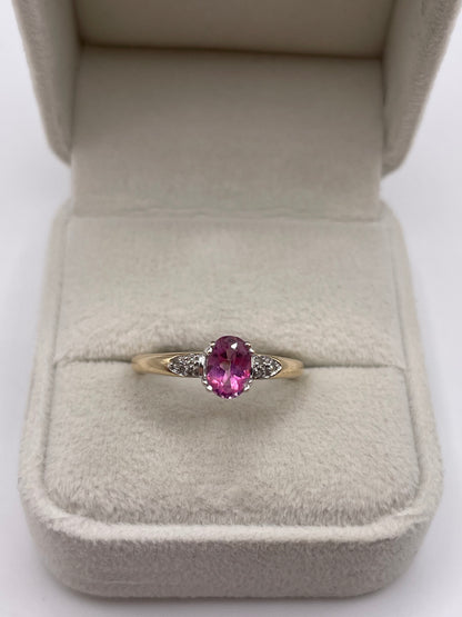 9ct gold pink topaz and diamond ring