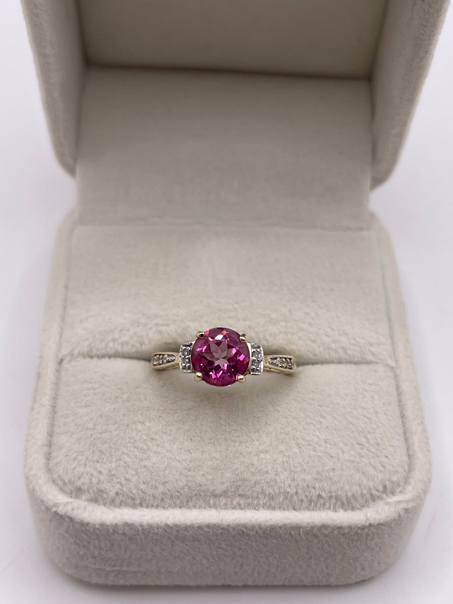 9ct gold pink topaz and diamond ring