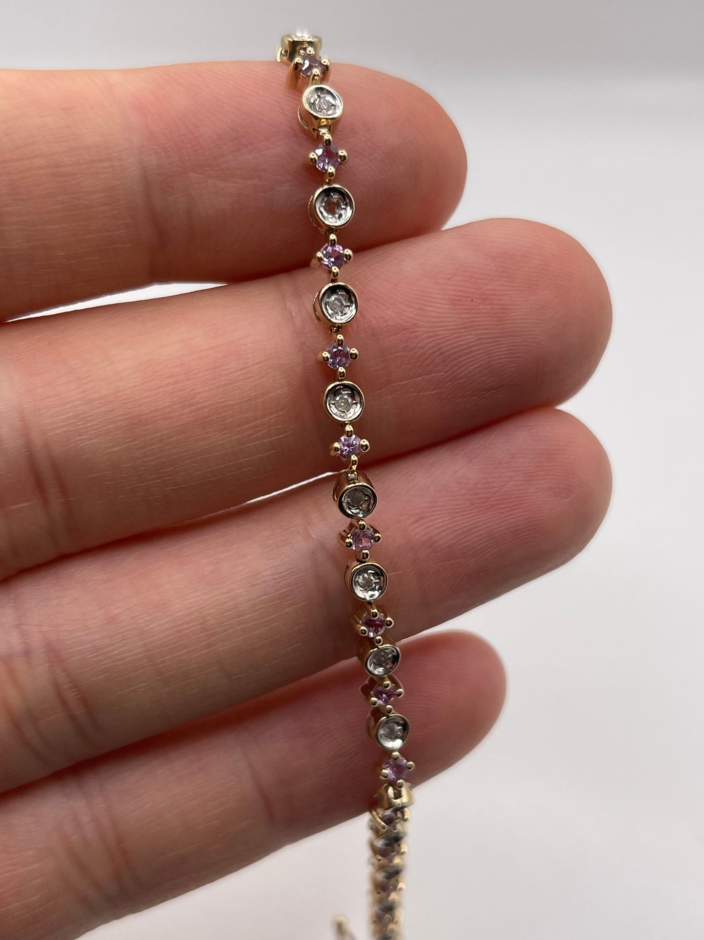 9ct gold pink sapphire and diamond bracelet
