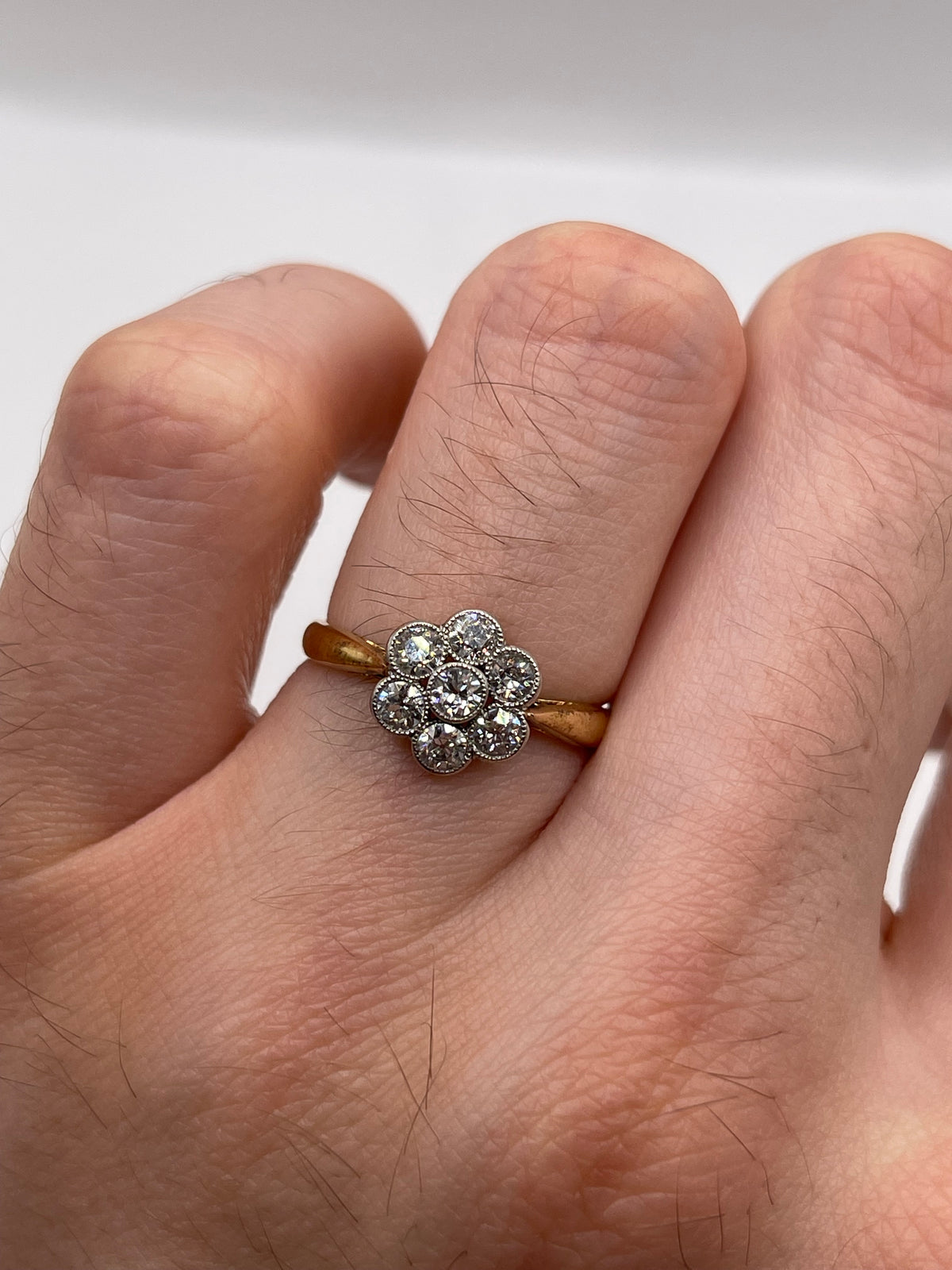 18ct gold old cut diamond cluster ring
