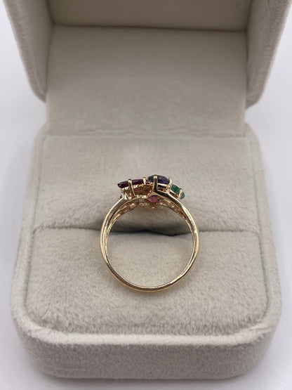 9ct gold multi gemstone and diamond cluster ring