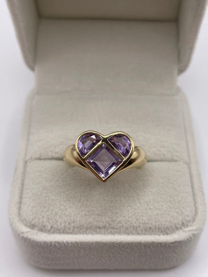 9ct gold amethyst heart ring