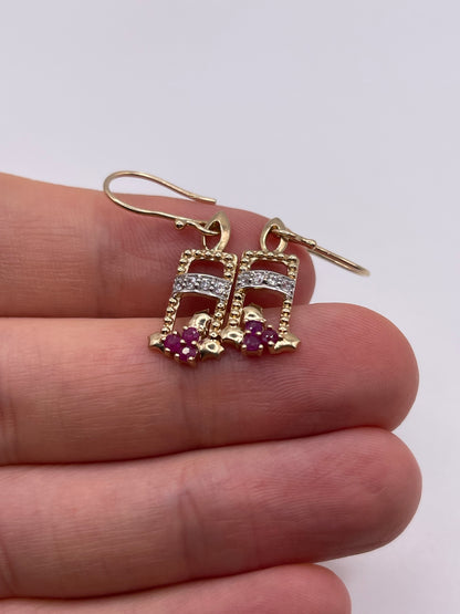 9ct gold ruby and zircon earrings