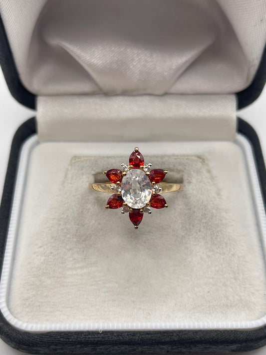 9ct gold spinel and zircon ring