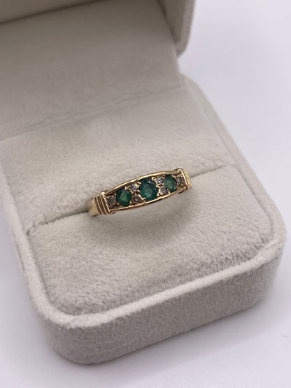 9ct gold emerald and diamond ring