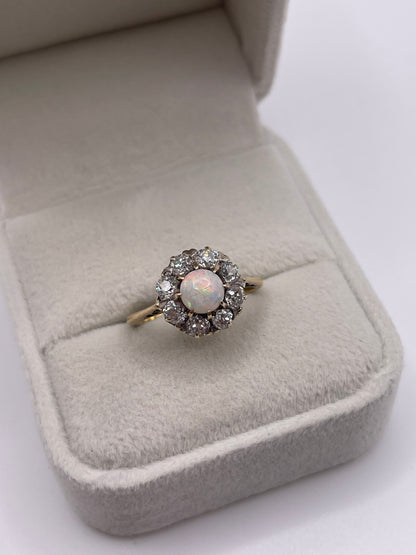 18ct gold opal and old cut diamond ring