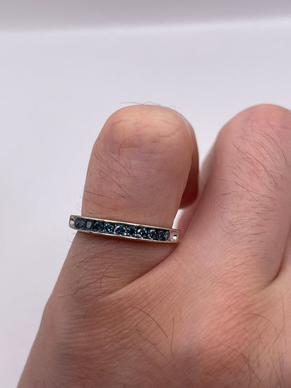 9ct white gold blue diamond ring
