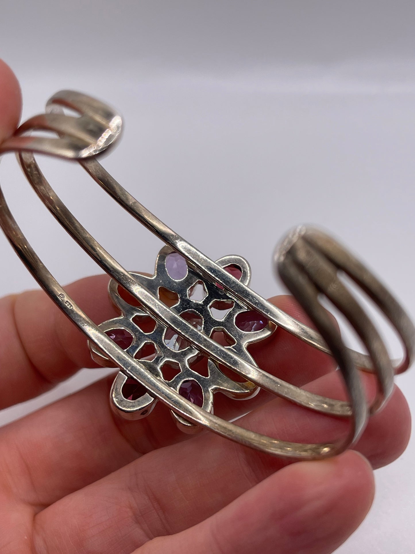 Silver multi gemstone bangle