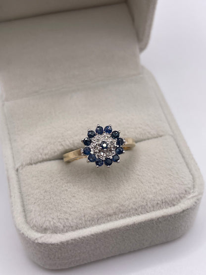 9ct gold sapphire and diamond cluster ring