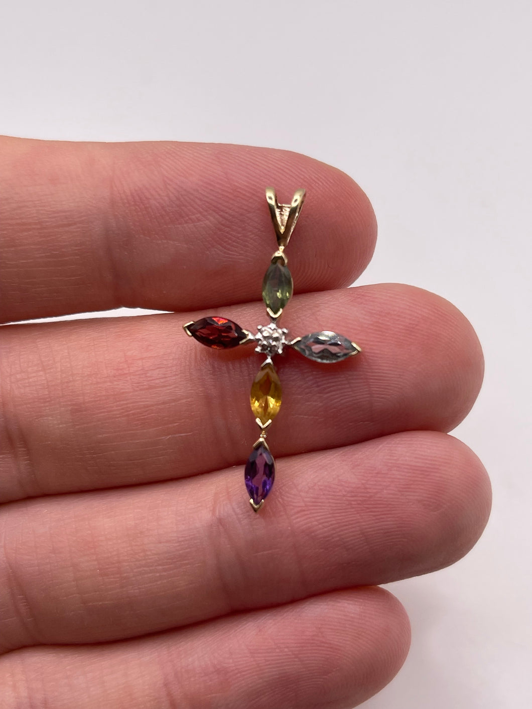 9ct gold multi gemstone cross pendant