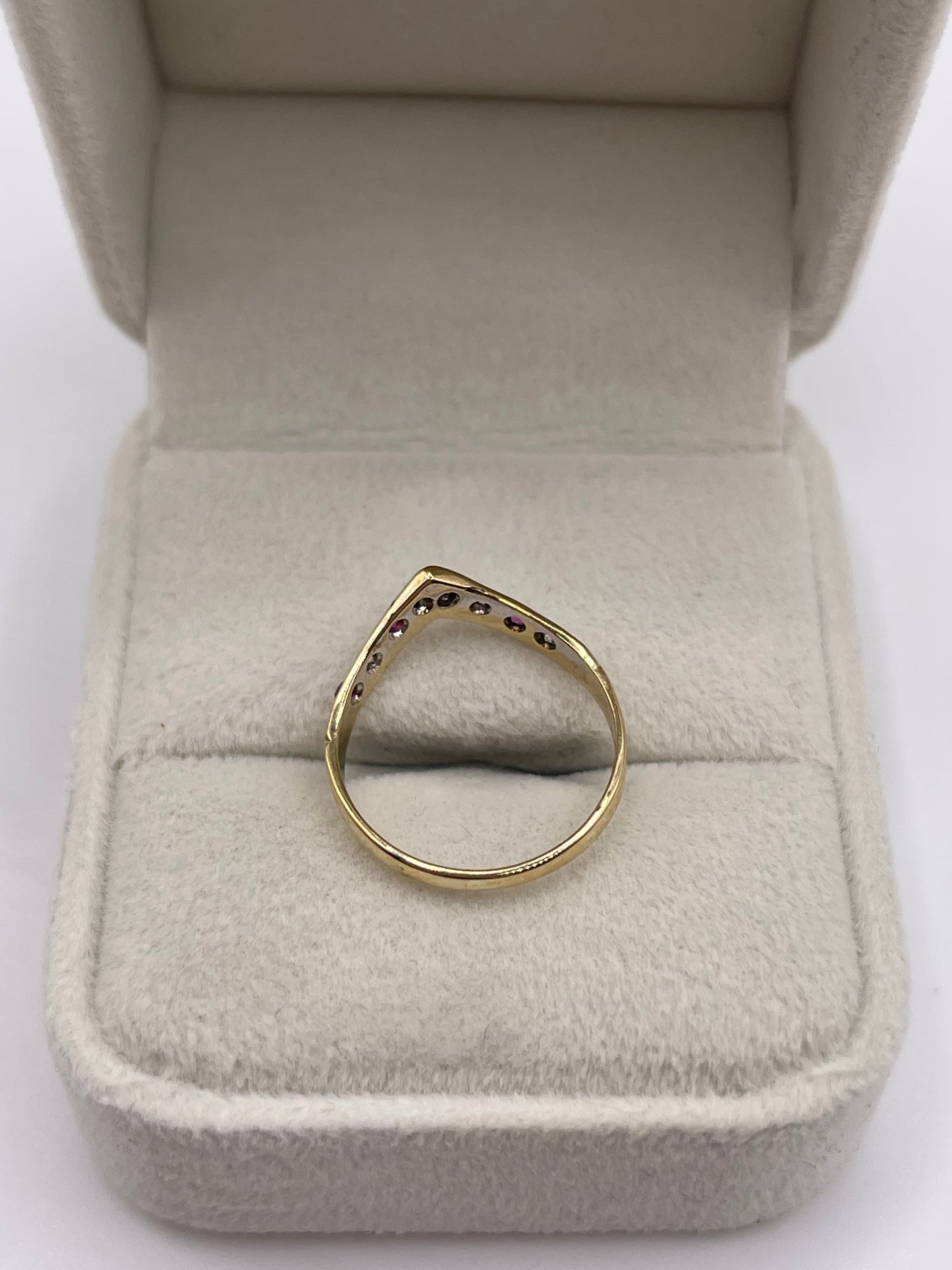 9ct gold ruby and diamond wishbone ring