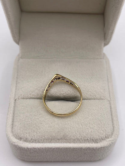 9ct gold ruby and diamond wishbone ring