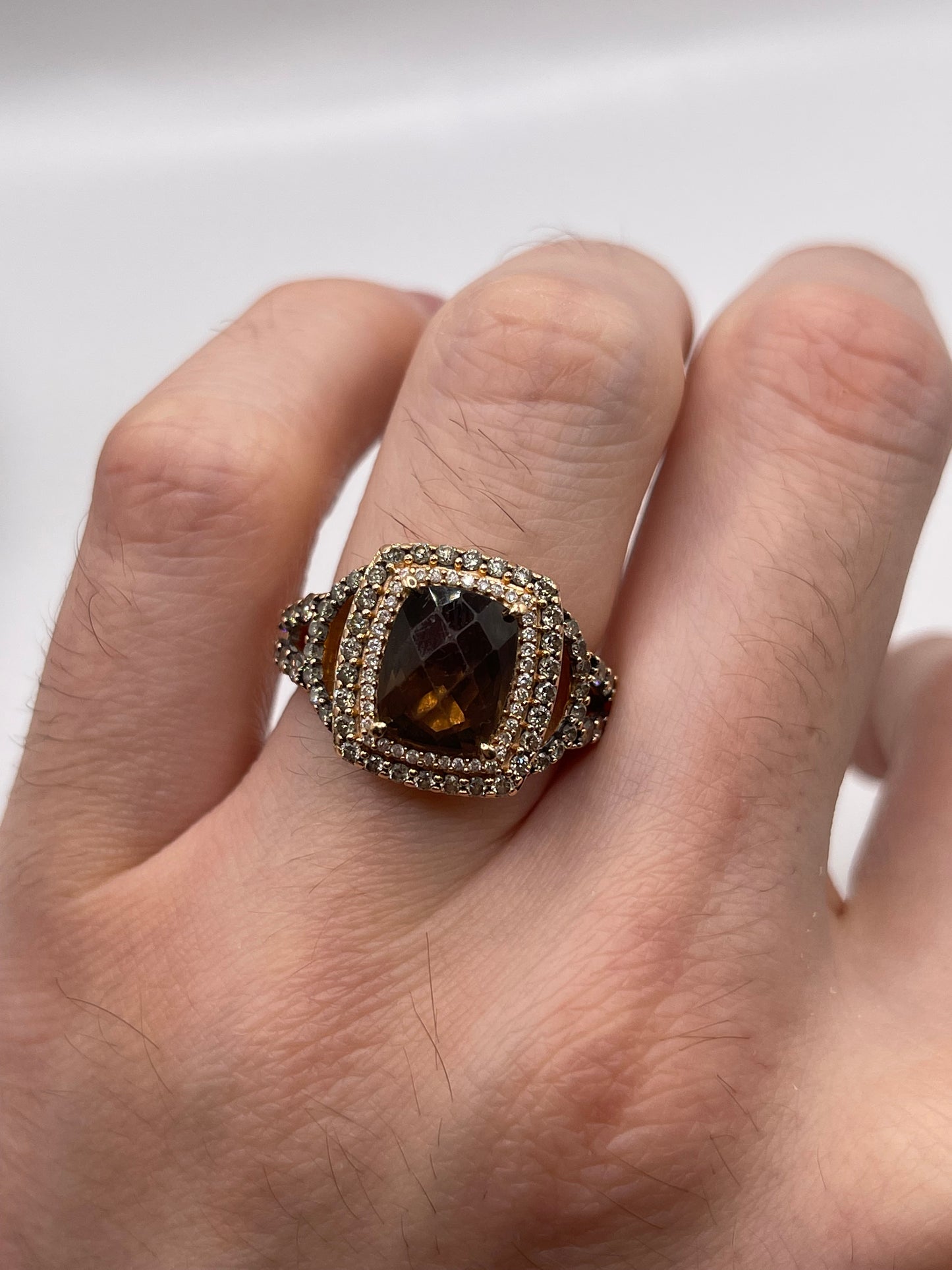 LeVian 14ct rose gold Smokey quartz and diamond ring
