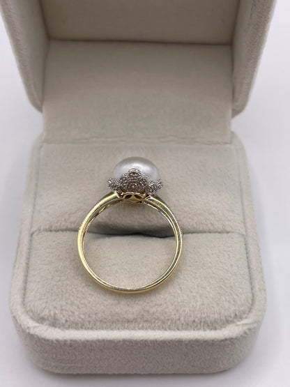 9ct gold pearl and diamond ring