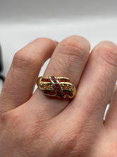Load image into Gallery viewer, 9ct gold ruby, fire opal and citrine ring
