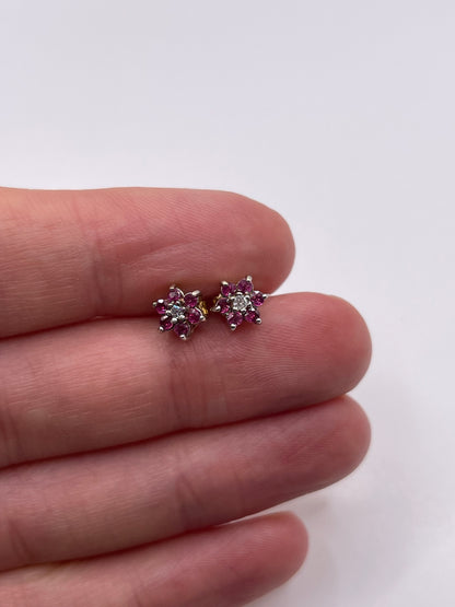 9ct gold ruby and diamond earrings
