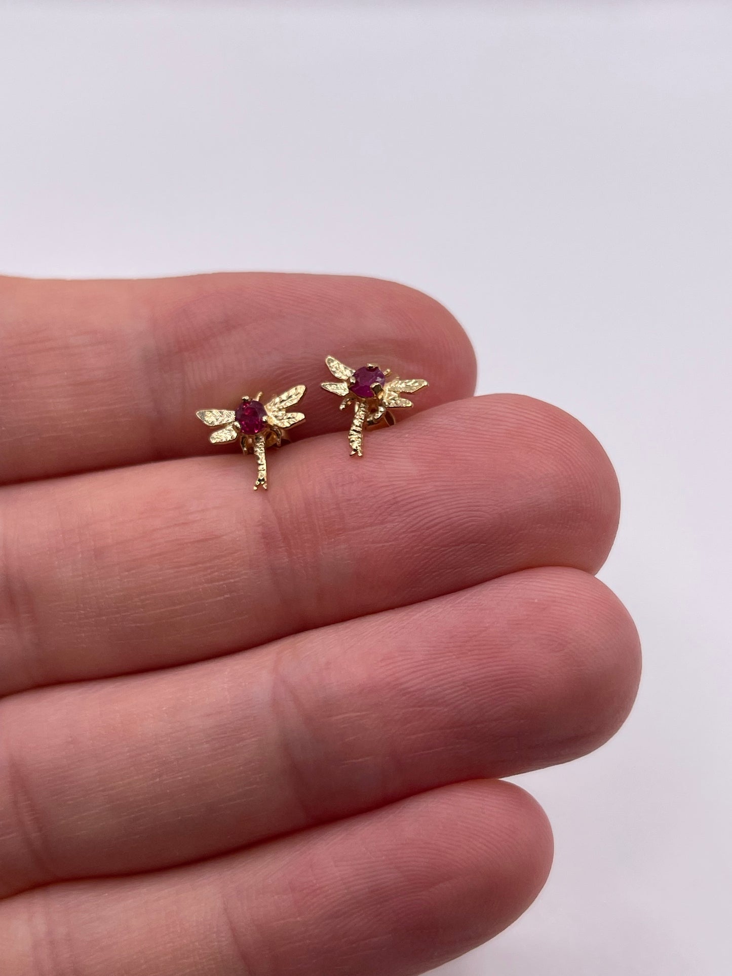 9ct gold ruby dragonfly earrings