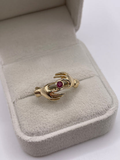 9ct gold ruby double hand ring