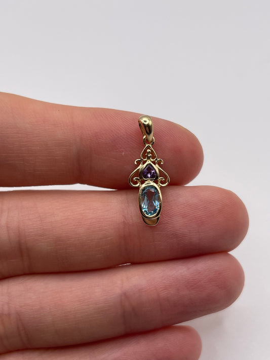 9ct gold amethyst and topaz pendant