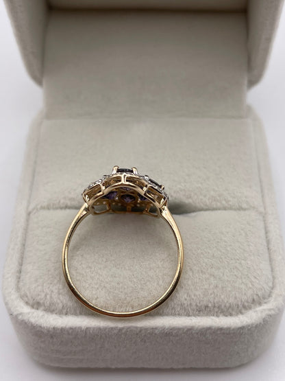 9ct gold iolite and zircon rinc