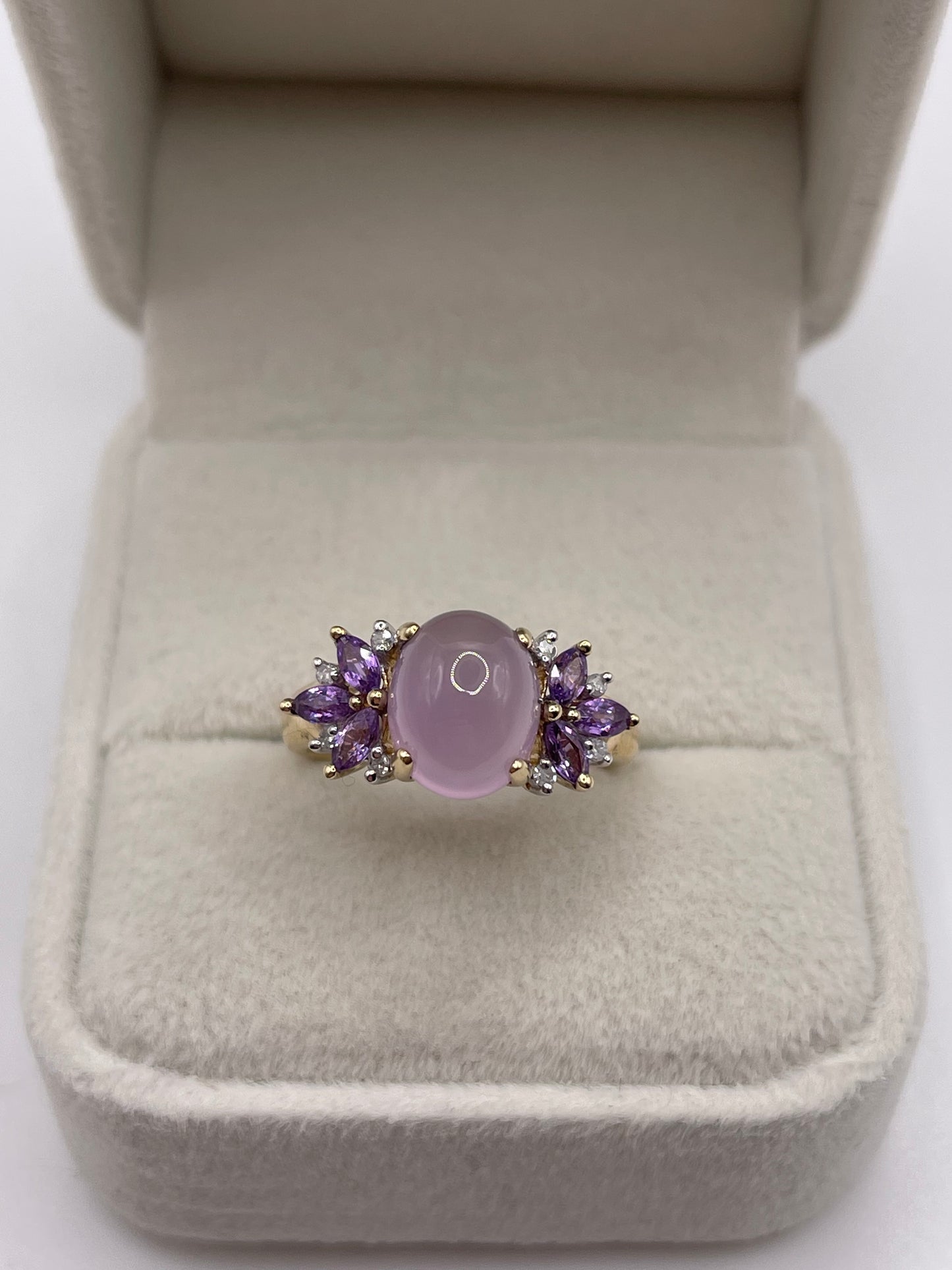 9ct gold quartz, amethyst and diamond ring