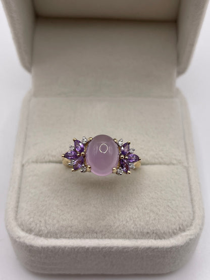 9ct gold quartz, amethyst and diamond ring