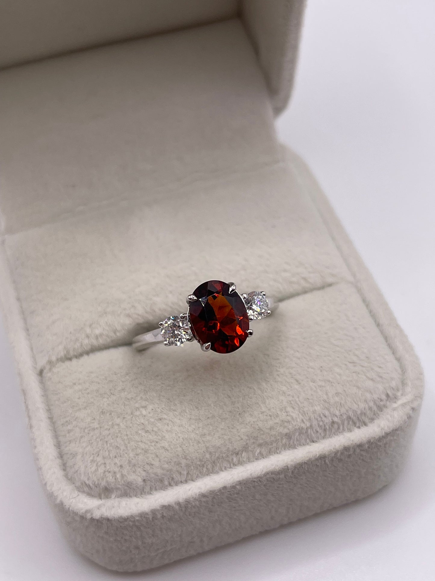 9ct white gold garnet and diamond ring