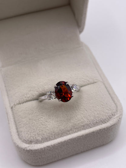 9ct white gold garnet and diamond ring
