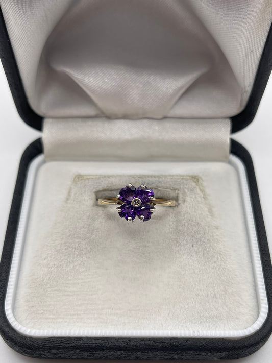 9ct gold amethyst and diamond ring