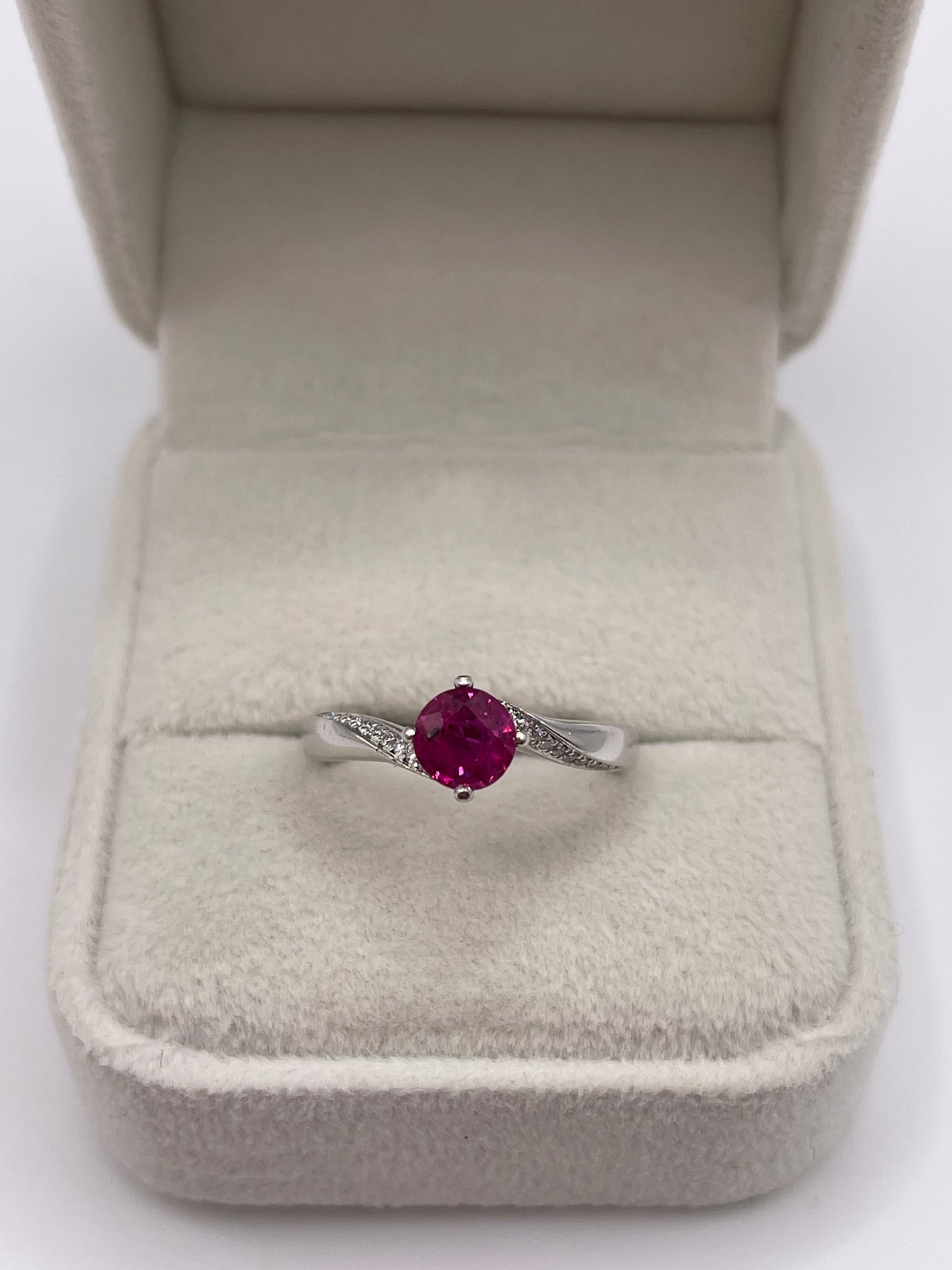 Platinum ruby and diamond ring