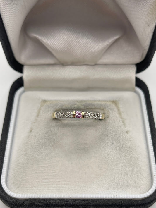 9ct gold pink sapphire and diamond ring