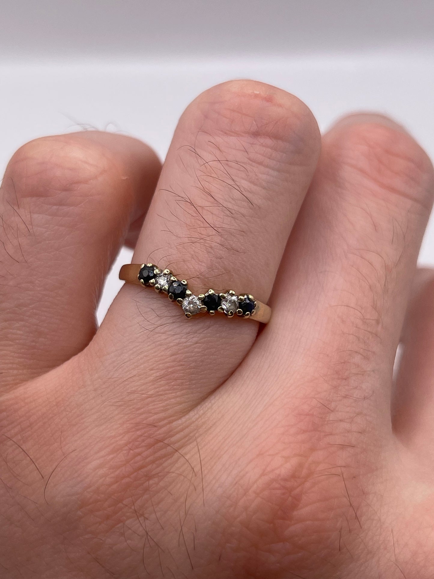 9ct gold sapphire and cz wishbone ring
