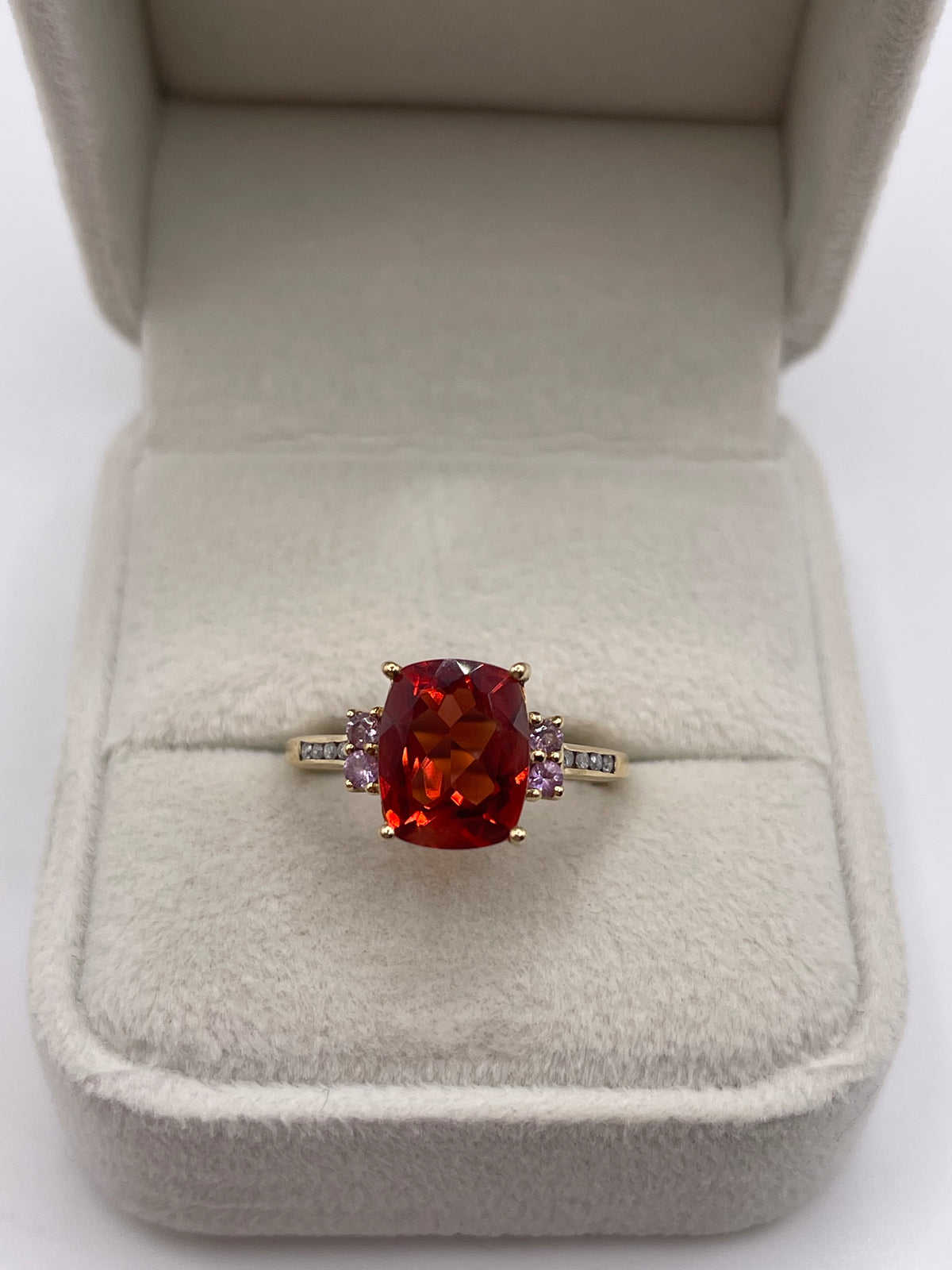 9ct gokd quartz, pink topaz and diamons ring